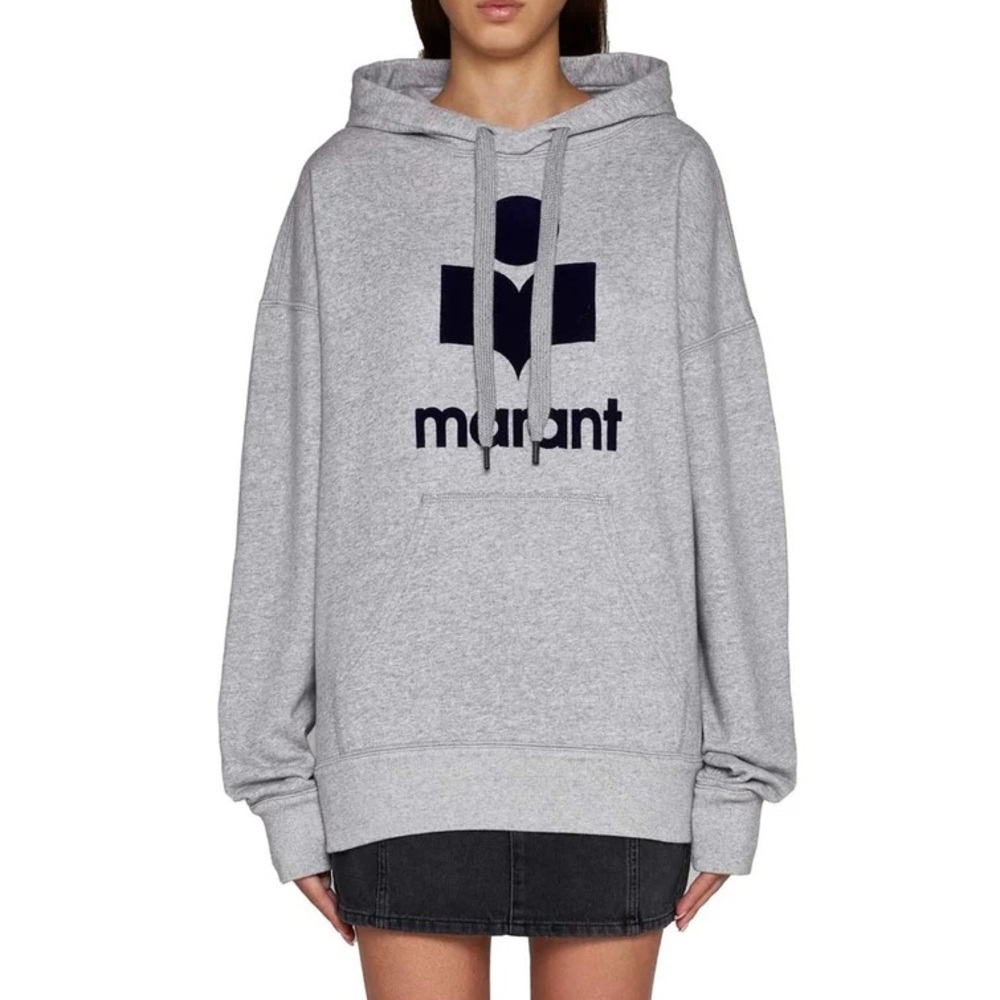 Isabel Marant Miley logo embroidered hoodie in grey